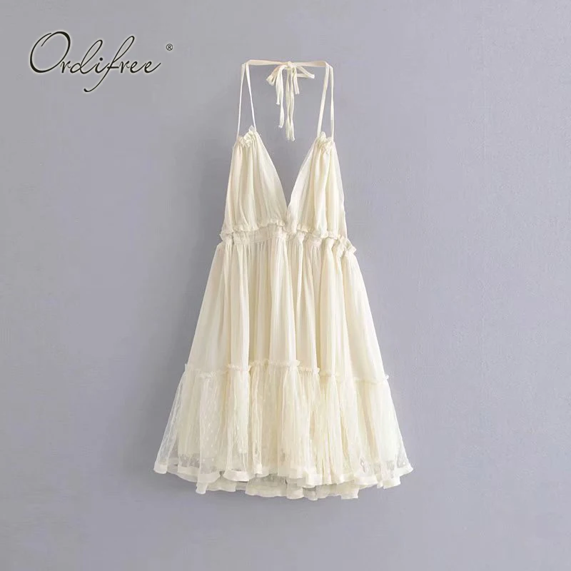 Ordifree 2019 Summer Women Halter Dress Ball Gown Mesh Tulle White Dress Short Beach Dress
Ordifree 2019 Summer Women Halter Dress Ball Gown Mesh Tulle White Dress Short Beach Dress