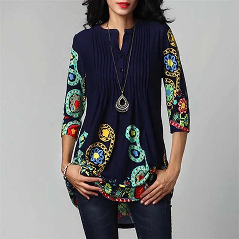 Women Three Quarter Sleeved Circular Neck Vintage Printed Tops Loose Shirt Blouse Femme Ladies Tops Plus Size Blusas Femininas
Women Three Quarter Sleeved Circular Neck Vintage Printed Tops Loose Shirt Blouse Femme Ladies Tops Plus Size Blusas Femininas
