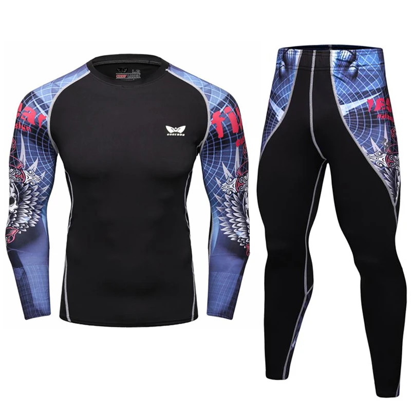 Image Mens Compression Shirts Bodybuilding Skin Tight Long Sleeves Jerseys Clothings MMA Crossfit Exercise Workout Fitness Sportswear