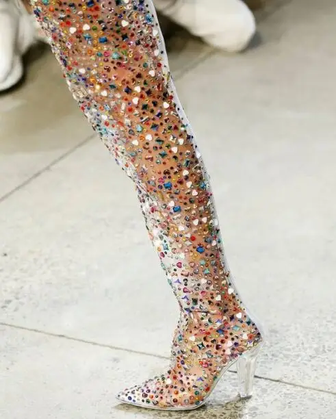 New Luxury Brand Women Transparent PVC Colorful Diamond Crystal Bling Bling Zip Over The Knee Pointed Toe Thigh Long Boots
New Luxury Brand Women Transparent PVC Colorful Diamond Crystal Bling Bling Zip Over The Knee Pointed Toe Thigh Long Boots