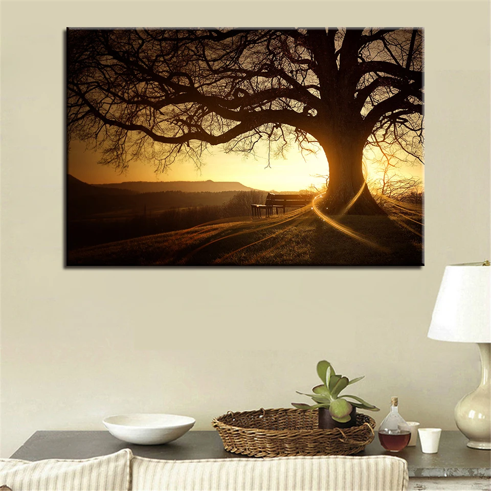 Canvas-Paintings-Home-Decor-1-Piece-Pcs-Big-Tree-Poster-HD-Prints-Sunset-Landscape-Pictures-For (2)