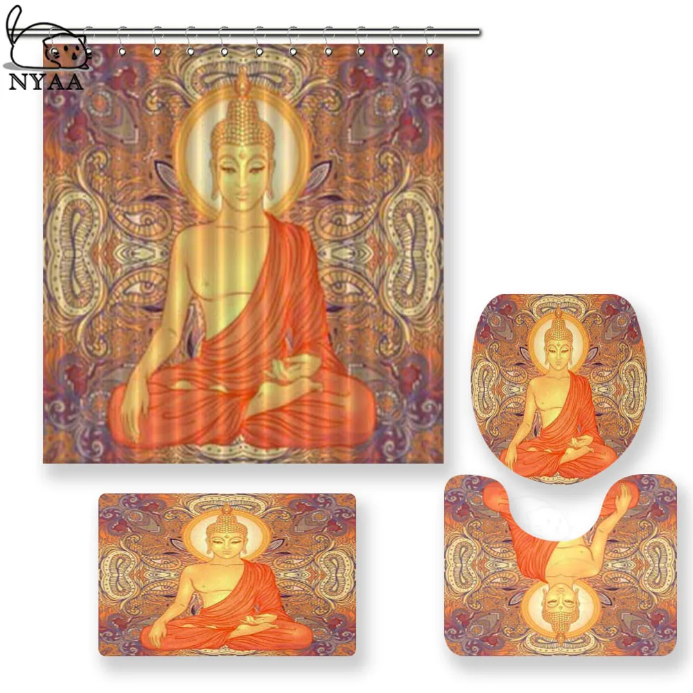 NYAA 4 Pcs Sitting Buddha Over Ornate Mandala Shower Curtain Pedestal Rug Lid Toilet Cover Mat Bath Mat Set For Bathroom Decor
NYAA 4 Pcs Sitting Buddha Over Ornate Mandala Shower Curtain Pedestal Rug Lid Toilet Cover Mat Bath Mat Set For Bathroom Decor