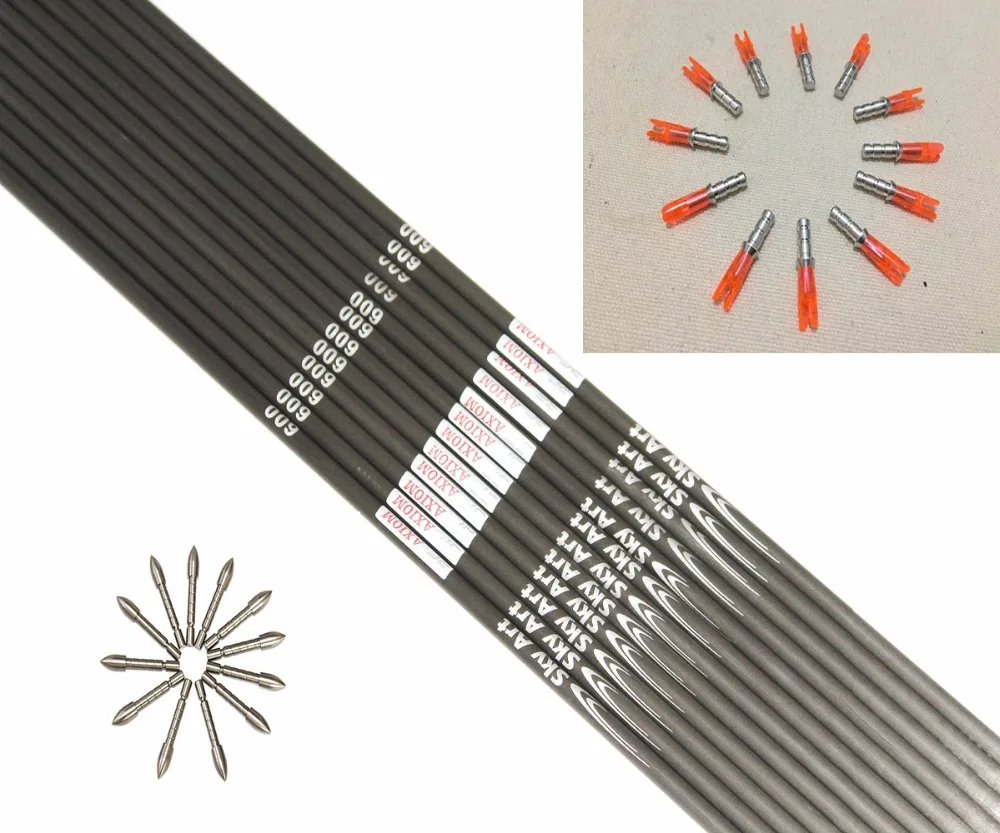 12pcs carbon arrow shaft spine600/700/800 ID4.2mm+12pcs pin nock+12pcs 80/100/120gr target point DIY arrow for Recurve bow 
12pcs carbon arrow shaft spine600/700/800 ID4.2mm+12pcs pin nock+12pcs 80/100/120gr target point DIY arrow for Recurve bow