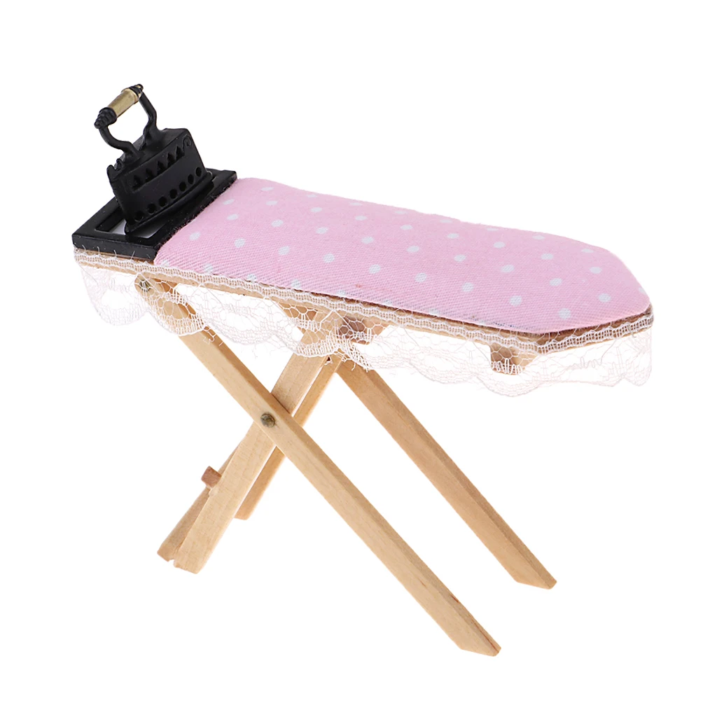 1:12 Dollhouse Miniature Wooden Ironing Board Table With Vintage Metal Iron Room Decor 1:12 Dollhouse Miniature Wooden Ironing Board Table With Vintage Metal Iron Room Decor