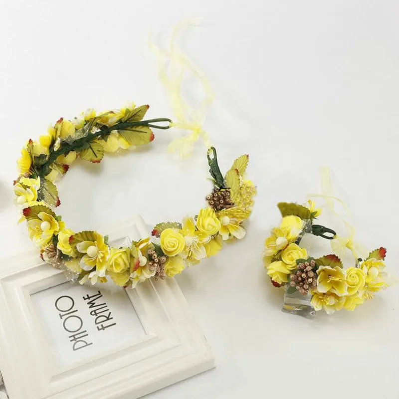 Handmade Festival Ribbon Flower Hair Accessories Artificial Floral Women Headband Crown Wedding Sets Sadoun.com