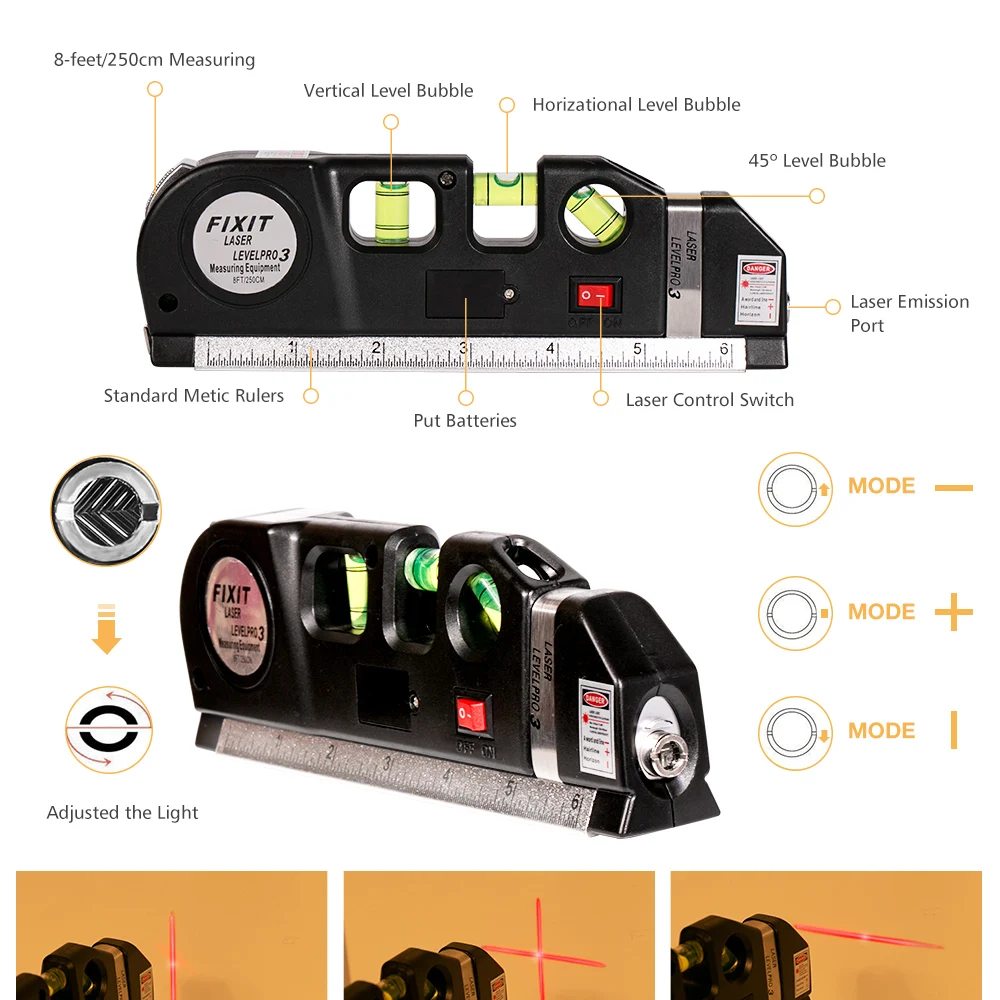 Multipurpose Laser Level Horizon Vertical Line Measure 8ft+ Measure Tape Ruler Adjusted Standard and Metric Rulers
Multipurpose Laser Level Horizon Vertical Line Measure 8ft+ Measure Tape Ruler Adjusted Standard and Metric Rulers