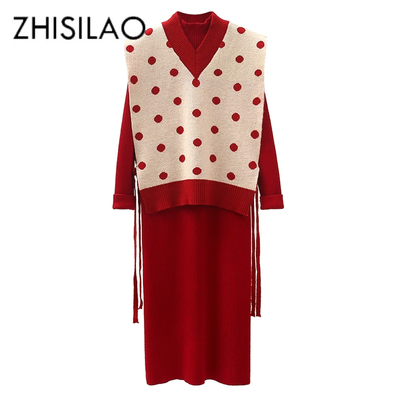 2 Piece Set Winter Knitted Tracksuit Women Red Knit Sweater Dress Long Pullover Sweater Mujer + Sweater Vest Sueter Mujer
2 Piece Set Winter Knitted Tracksuit Women Red Knit Sweater Dress Long Pullover Sweater Mujer + Sweater Vest Sueter Mujer