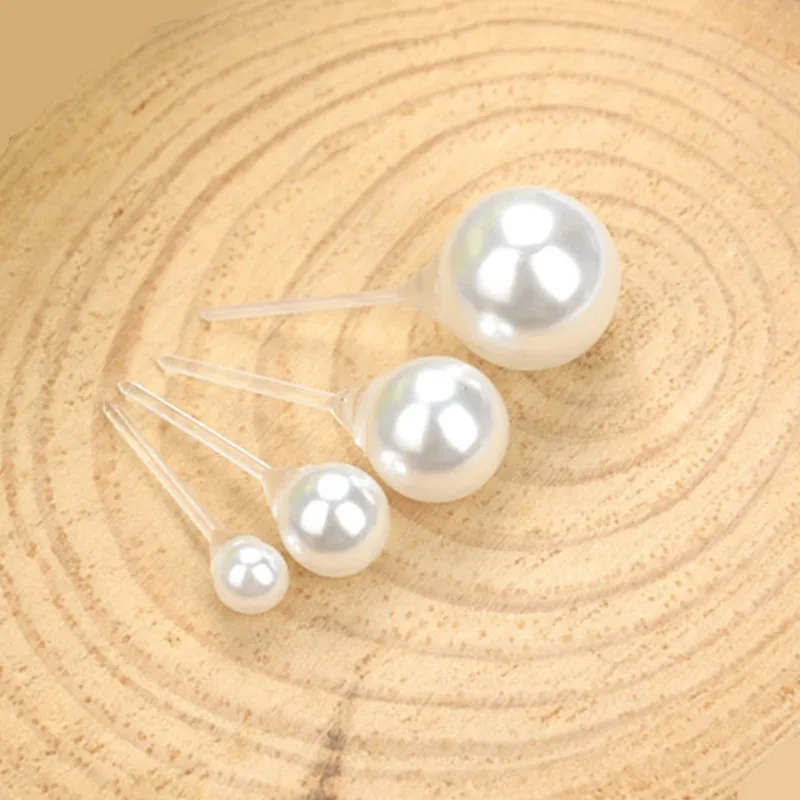 

10 pairs/lot White Pearl Earrings for women stud earrings Anti allergy plastic needle girl 4-10mm Ball earrings