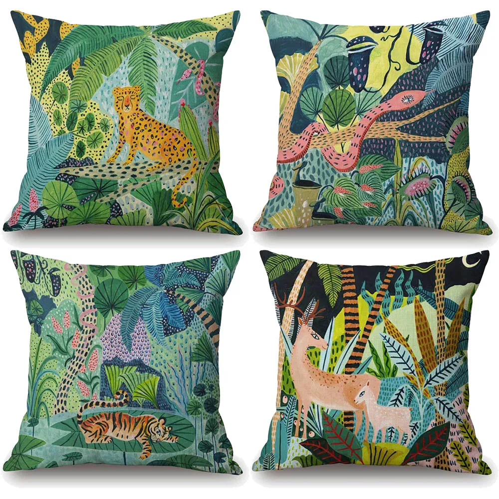 Jungle Woods Leopard Tiger Deer Animal Cushion Cover Watercolor Oil Painting Linen Throw Pillow Cover 45X45cm Sofa Decoration
Jungle Woods Leopard Tiger Deer Animal Cushion Cover Watercolor Oil Painting Linen Throw Pillow Cover 45X45cm Sofa Decoration