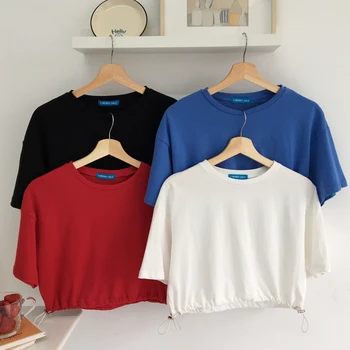 Slim Drawstring Solid Color Short Sleeve T-shirt Women's T-shirts Korean Ulzzang Lovely Female Kawaii Ins Chic Top For Women
Slim Drawstring Solid Color Short Sleeve T-shirt Women's T-shirts Korean Ulzzang Lovely Female Kawaii Ins Chic Top For Women