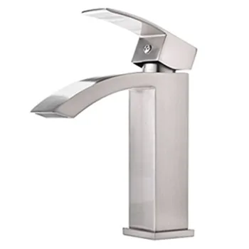 Single Handle Waterfall Bathroom Vanity Sink Faucet with Extra Large Rectangular Spout Brushed Nickel Basin Tap