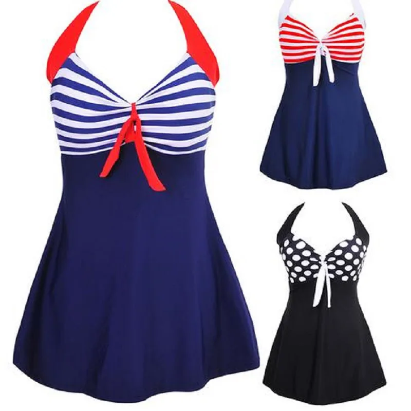 Sexy Plus Size Stripe Padded Halter Skirt Swimwear Women One Piece Suits Swimsuit Beachwear Bathing Suit Swimwear Dress M To 4XL
Sexy Plus Size Stripe Padded Halter Skirt Swimwear Women One Piece Suits Swimsuit Beachwear Bathing Suit Swimwear Dress M To 4XL
