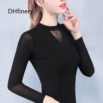 DHfinery Splice lace t-shirt women Elastic mesh turtleneck long sleeve top autumn Ladies black white Sexy elastic tshirt sg26107
DHfinery Splice lace t-shirt women Elastic mesh turtleneck long sleeve top autumn Ladies black white Sexy elastic tshirt sg26107