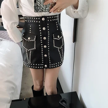Women Short Skirt 100% Sheepskin Genuine Leather 2019 Fashion rivet Skirt Female Short Design A Real Slim Hip Skirt
Women Short Skirt 100% Sheepskin Genuine Leather 2019 Fashion rivet Skirt Female Short Design A Real Slim Hip Skirt