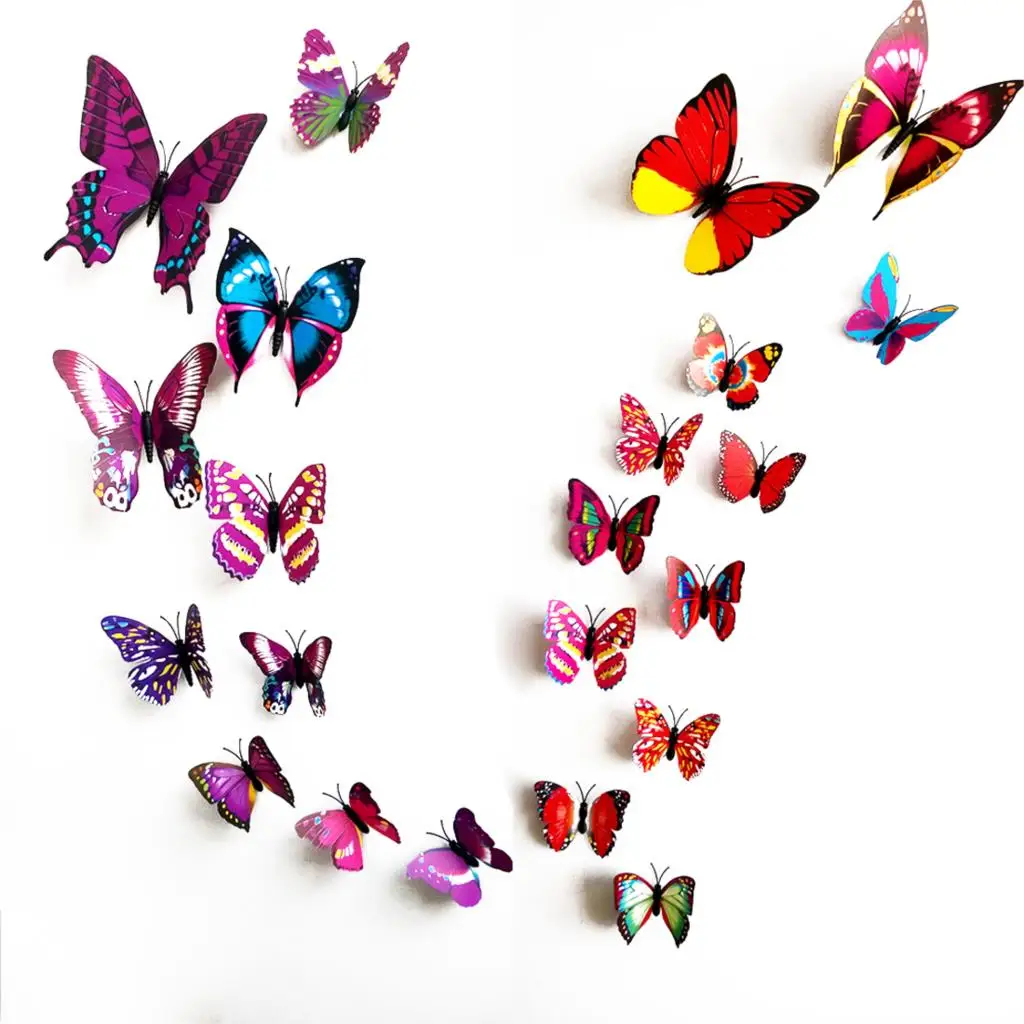 Image 12Pcs Lot Gossip Girl Same Style 3D Butterfly Wall Stickers Colorful Lifelike Butterflies Decors For Home Fridage Decoration