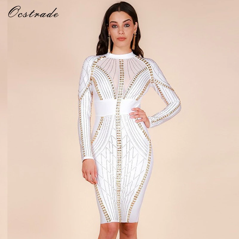 Ocstrade Merry Christmas Party New Year Eve Womens Studded High Quality Rayon Long Sleeve White Bandage Dress Dress
Ocstrade Merry Christmas Party New Year Eve Womens Studded High Quality Rayon Long Sleeve White Bandage Dress Dress