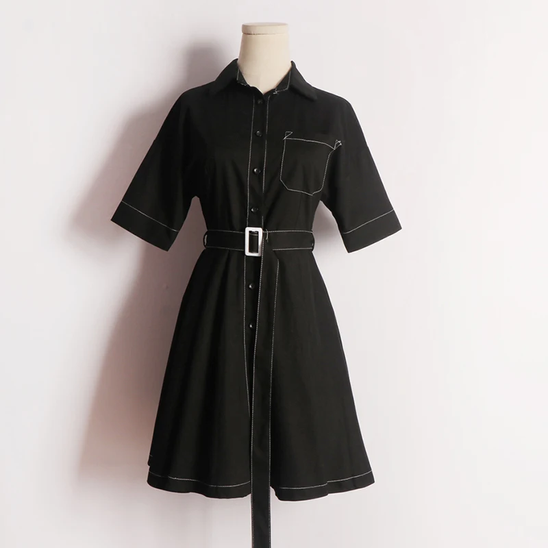 PERHAPS U black red turn down collar button sash short sleeve mini dress casual vintage elegant solid summer women female D1243
PERHAPS U black red turn down collar button sash short sleeve mini dress casual vintage elegant solid summer women female D1243
