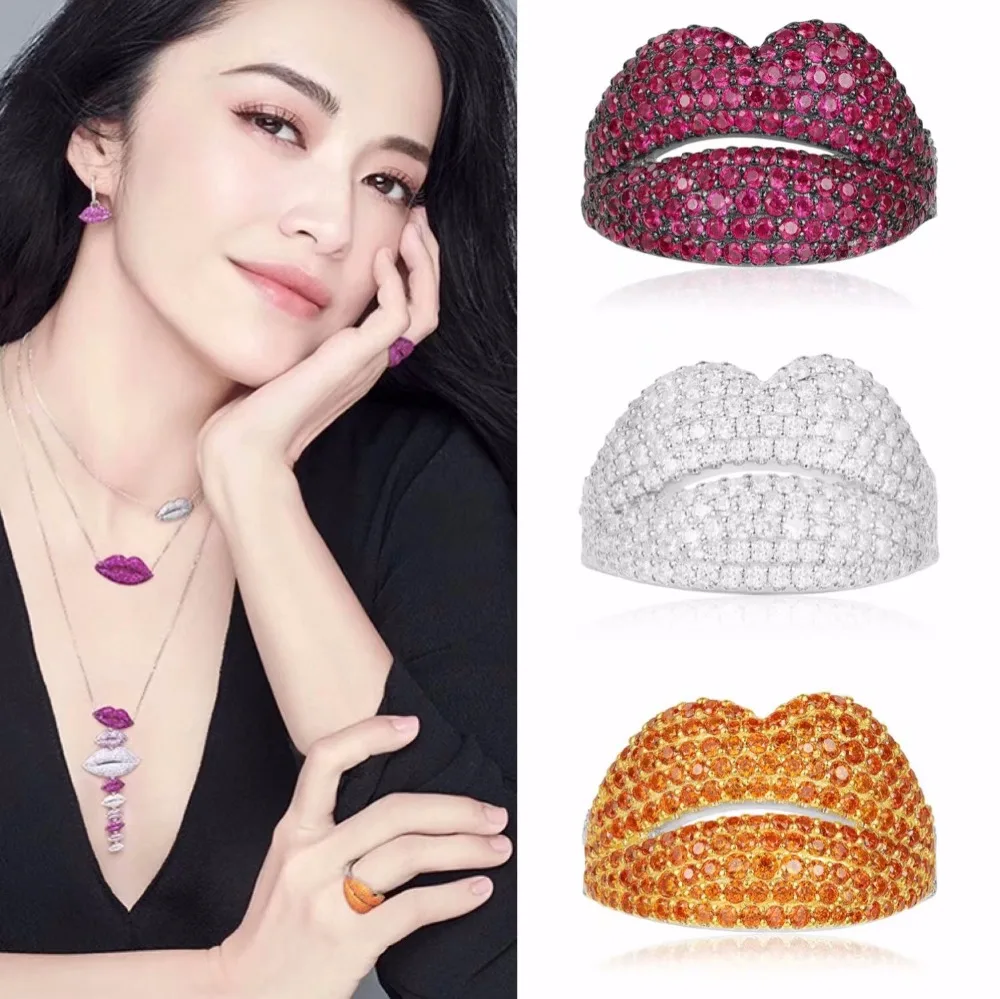 Luxury Colorful Crystal Sexy Lips Rings Personality Red White Orang Zircons Big Rings for Women Monaco Jewelry femme bijoux
Luxury Colorful Crystal Sexy Lips Rings Personality Red White Orang Zircons Big Rings for Women Monaco Jewelry femme bijoux