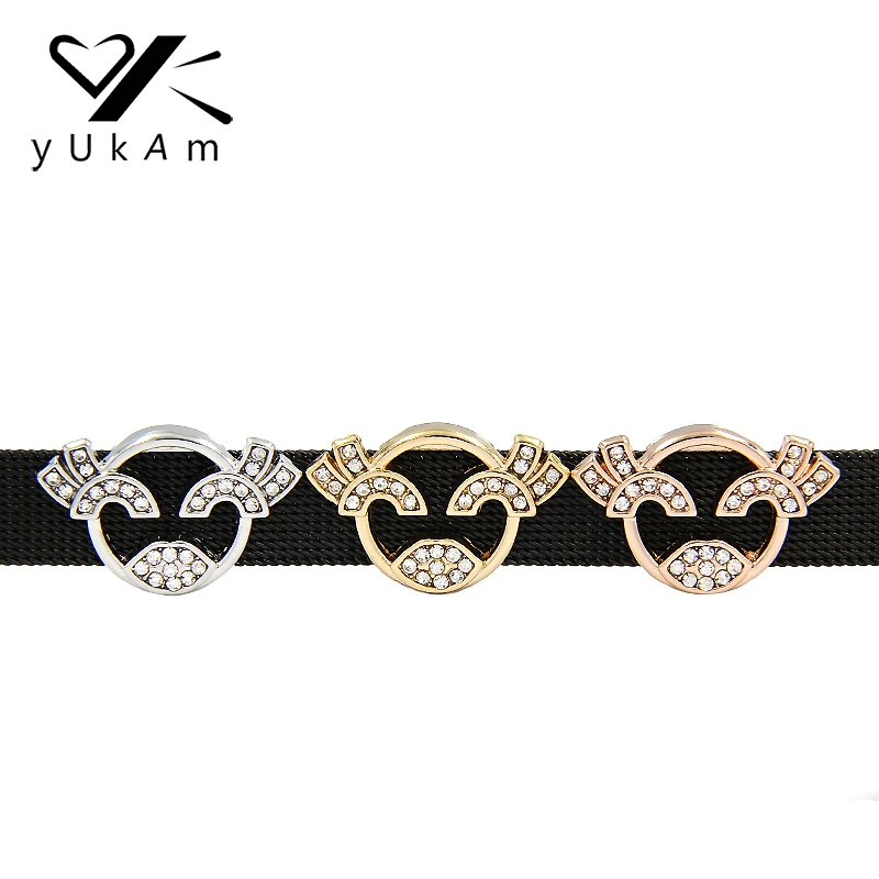 Фото YUKAM Jewelry Cute Crystal Women Girls Smiling Smiley Face Slide Charms Keeper for Stainless Steel Mesh Bracelets Making | Украшения и