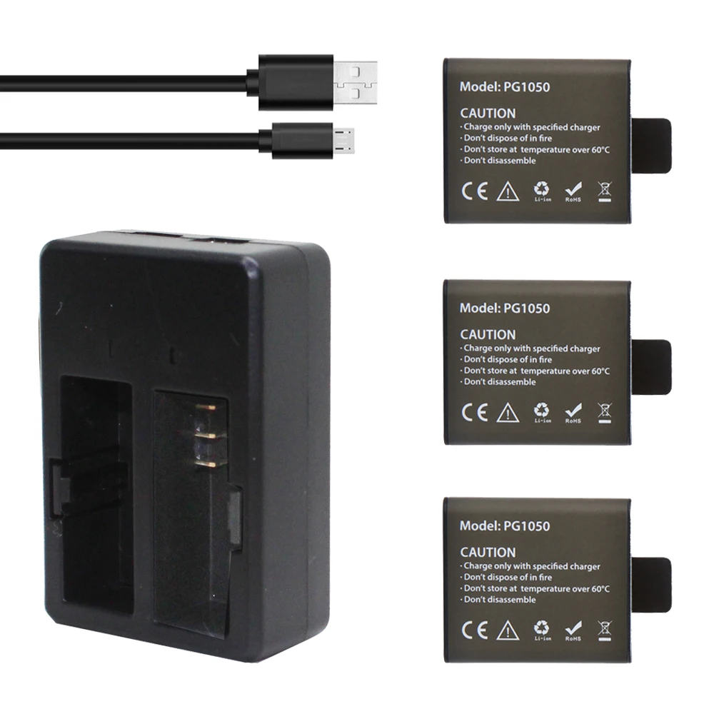 3Pcs PG1050 Rechargeable Batteries For SJCAM SJ4000 SJ5000X For EKEN H9 H9R H8R H8 Action Camera Battery with Dual charger 
3Pcs PG1050 Rechargeable Batteries For SJCAM SJ4000 SJ5000X For EKEN H9 H9R H8R H8 Action Camera Battery with Dual charger