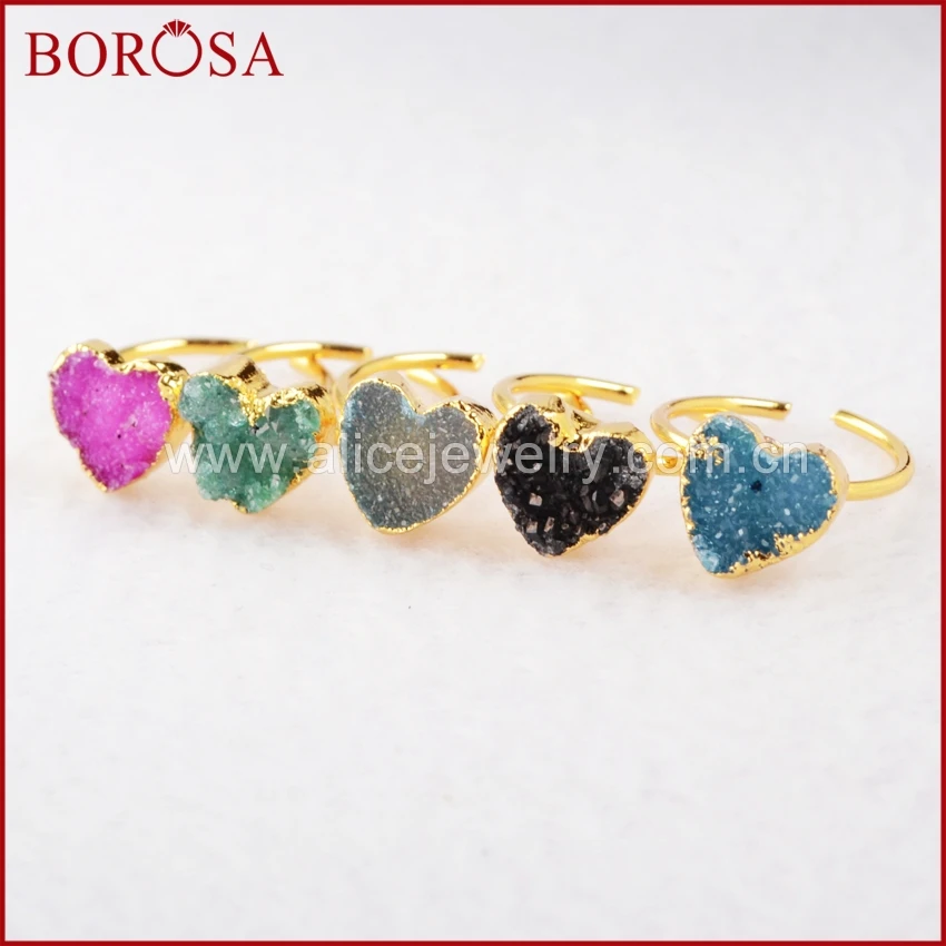 BOROSA Wholesale 10pcs Gems Ring,Gold Color Natural Rainbow Heart Druzy Crystal Adjustable Knuckle Ring for Women G0600
BOROSA Wholesale 10pcs Gems Ring,Gold Color Natural Rainbow Heart Druzy Crystal Adjustable Knuckle Ring for Women G0600