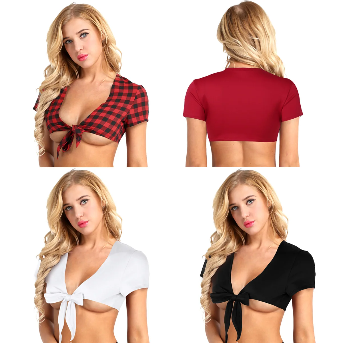 Women Short Sleeve Deep V Plunge Open Front Tie Up Bolero Cardigan Crop Top Shrug Sexy Shirt for Sexy Costumes Night Clubwear
Women Short Sleeve Deep V Plunge Open Front Tie Up Bolero Cardigan Crop Top Shrug Sexy Shirt for Sexy Costumes Night Clubwear