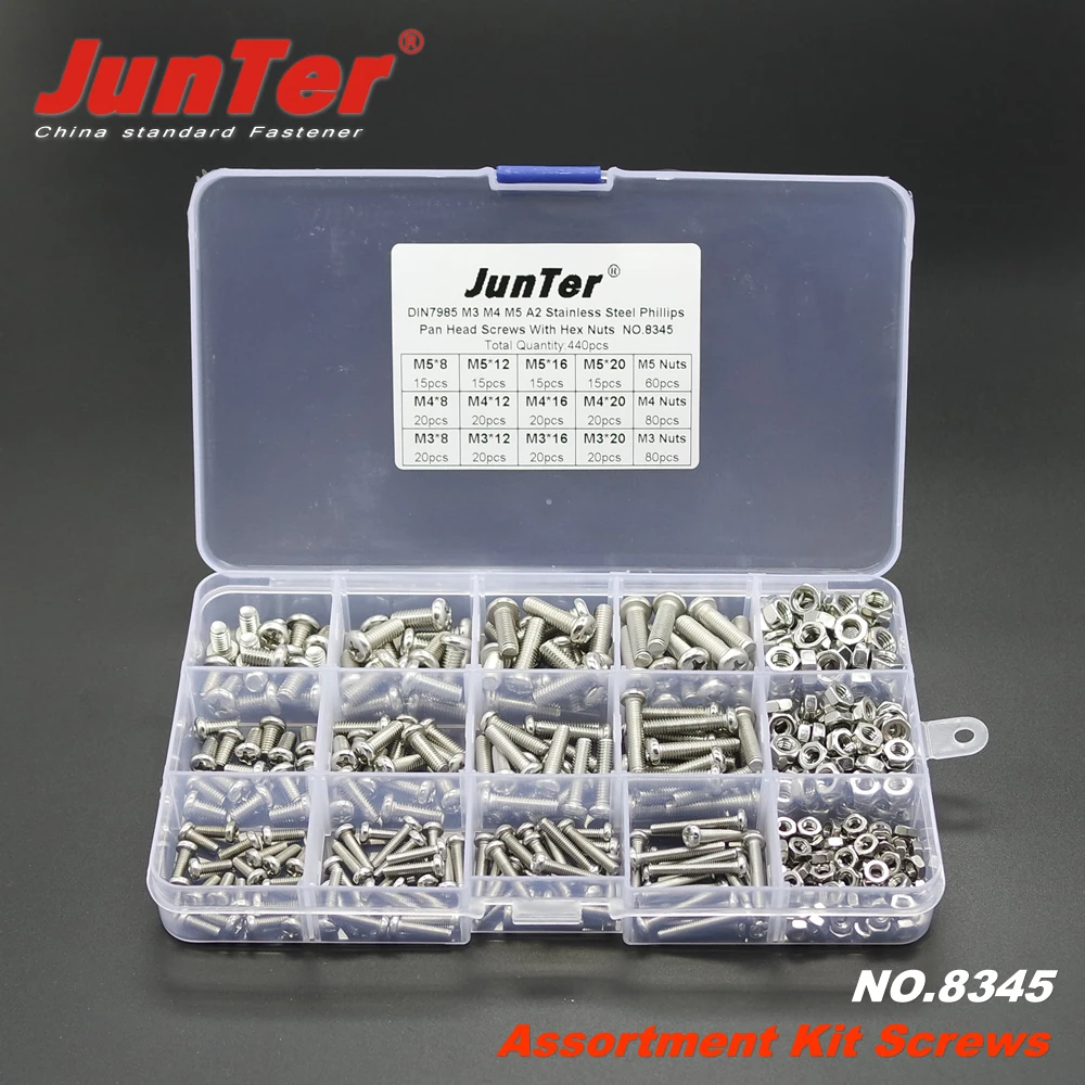 440pcs M3 M4 M5 A2 Stainless Steel Phillips Pan Head Machine Screws With Hex Nuts Assortment Kit NO.8345
440pcs M3 M4 M5 A2 Stainless Steel Phillips Pan Head Machine Screws With Hex Nuts Assortment Kit NO.8345