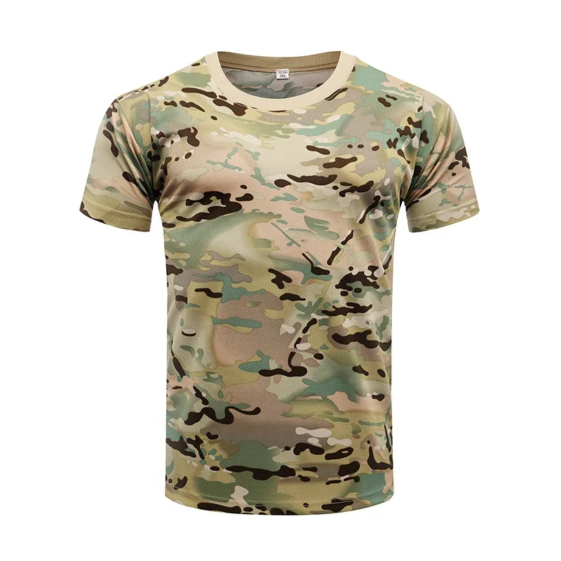 Army Military Tactical Shirt Short Sleeve Camo Men's Quick Dry Combat T-Shirt Outdoor Camping Hunting Clothes Hiking Shirts | Спорт и