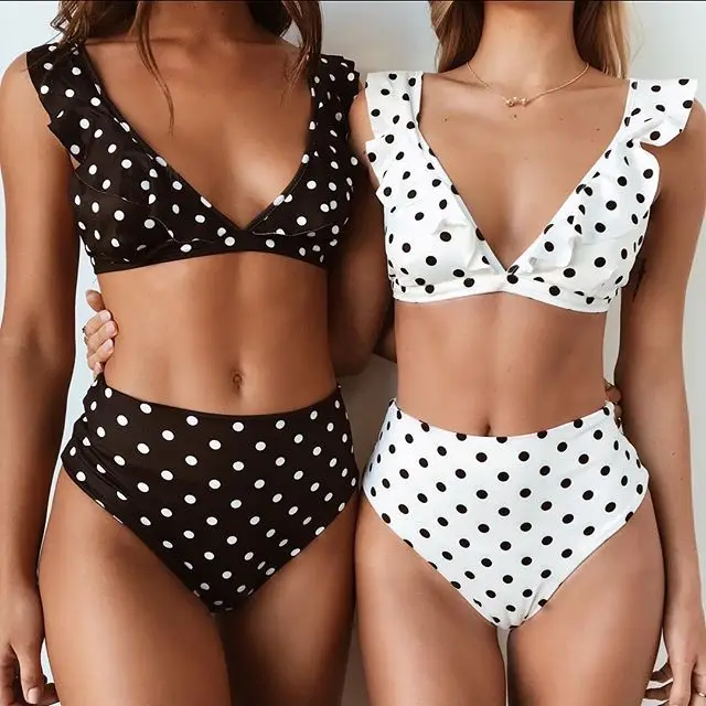 Black White Polka Dot Bathing Frill Bikinis Swimsuit Women's Swimsuit Short Sleeve Swimwear High Waisted Bathing Suit Beachwear
Black White Polka Dot Bathing Frill Bikinis Swimsuit Women's Swimsuit Short Sleeve Swimwear High Waisted Bathing Suit Beachwear