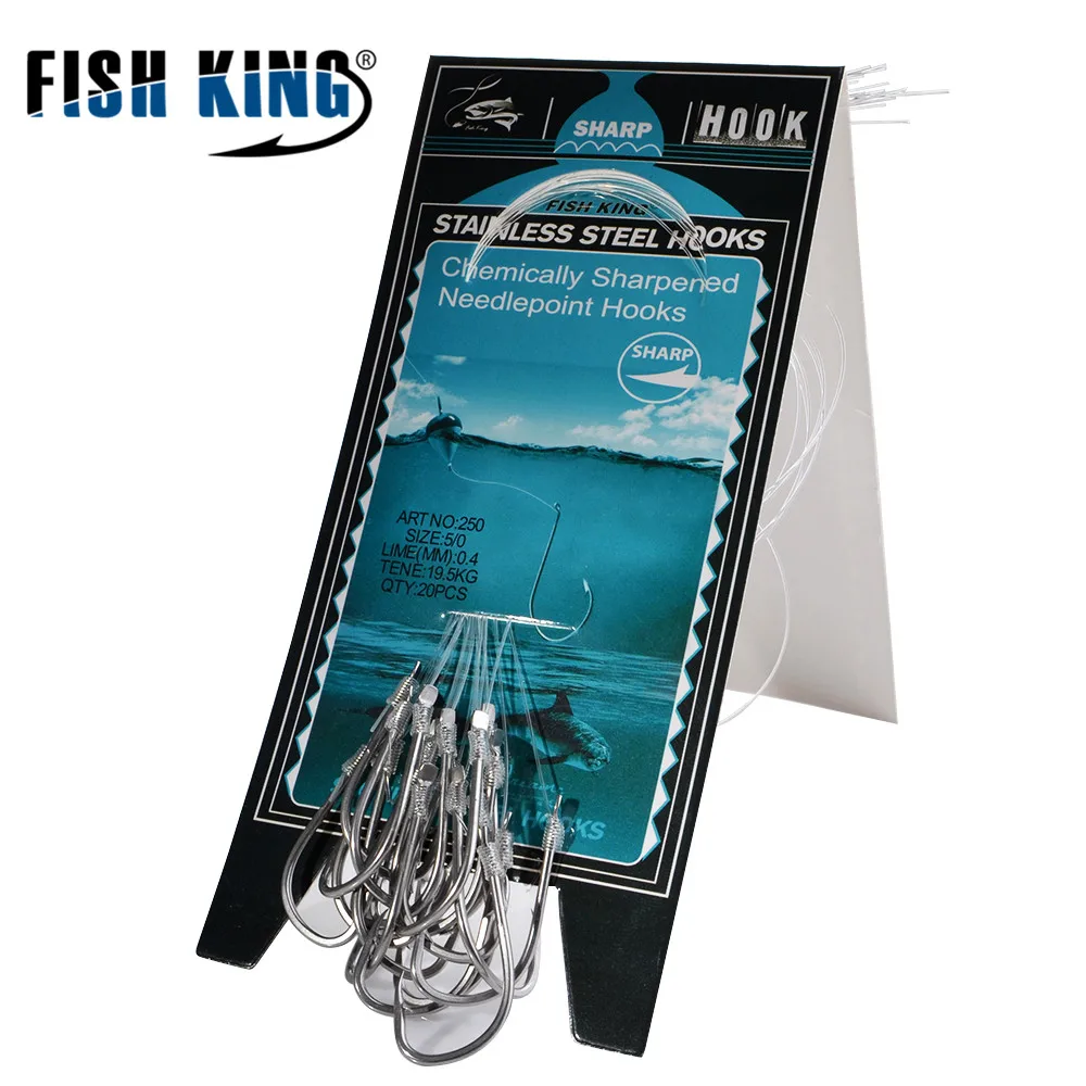 FISH KING High Carbon Steel 20pcs/lot Size5/0#-7# Line Lenght30CM Fishhook with Fishing Line Barbed Fishing Hooks Fishing Tackle
FISH KING High Carbon Steel 20pcs/lot Size5/0#-7# Line Lenght30CM Fishhook with Fishing Line Barbed Fishing Hooks Fishing Tackle