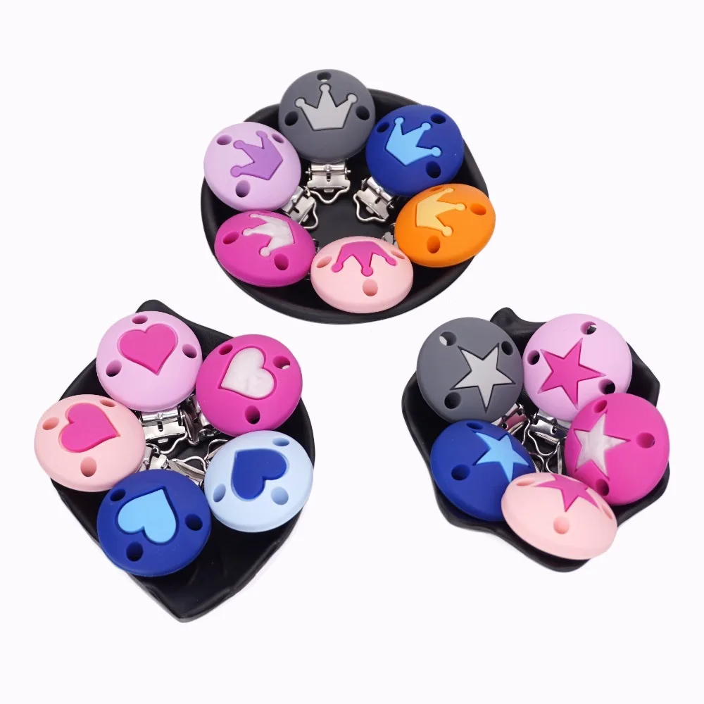 Sutoyuen 1PCS Crown Heart Star Round Silicone Teething Pacifier Clip Holder Dummy Teether Chain DIY Baby Nursing Toy Accessories
Sutoyuen 1PCS Crown Heart Star Round Silicone Teething Pacifier Clip Holder Dummy Teether Chain DIY Baby Nursing Toy Accessories