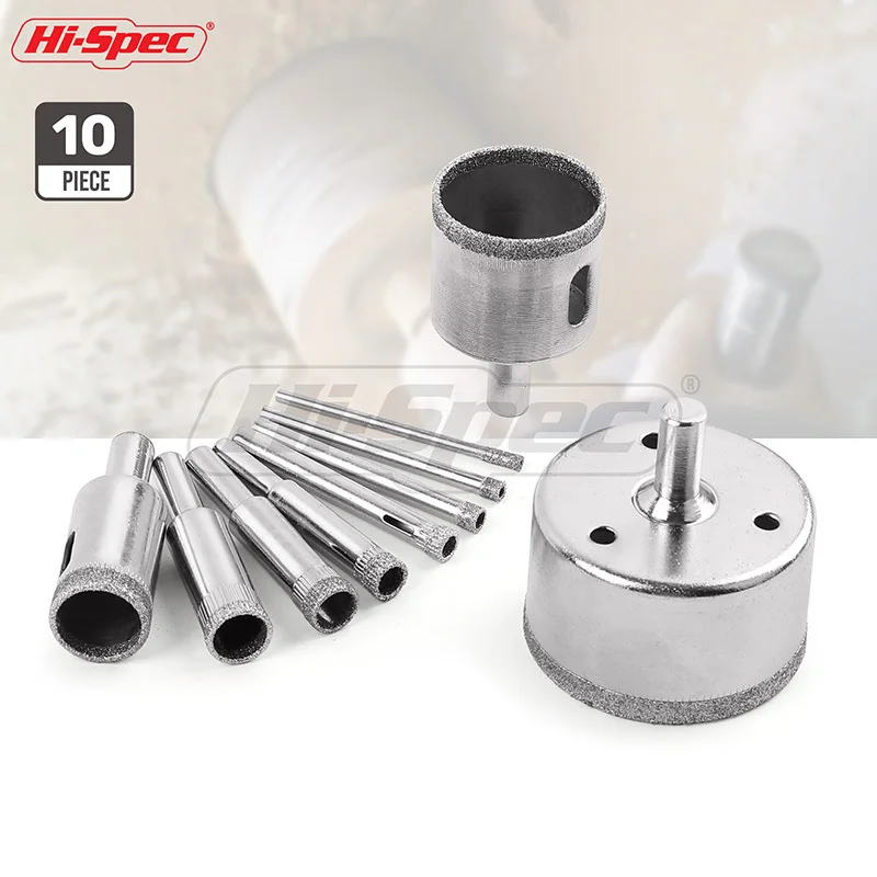 Hi-Spec 10pc 3-50mm Diamond Coated Drill Bit Set Tile Marble Glass Ceramic Hole Saw Drilling Bits For Power Tools TT004
Hi-Spec 10pc 3-50mm Diamond Coated Drill Bit Set Tile Marble Glass Ceramic Hole Saw Drilling Bits For Power Tools TT004