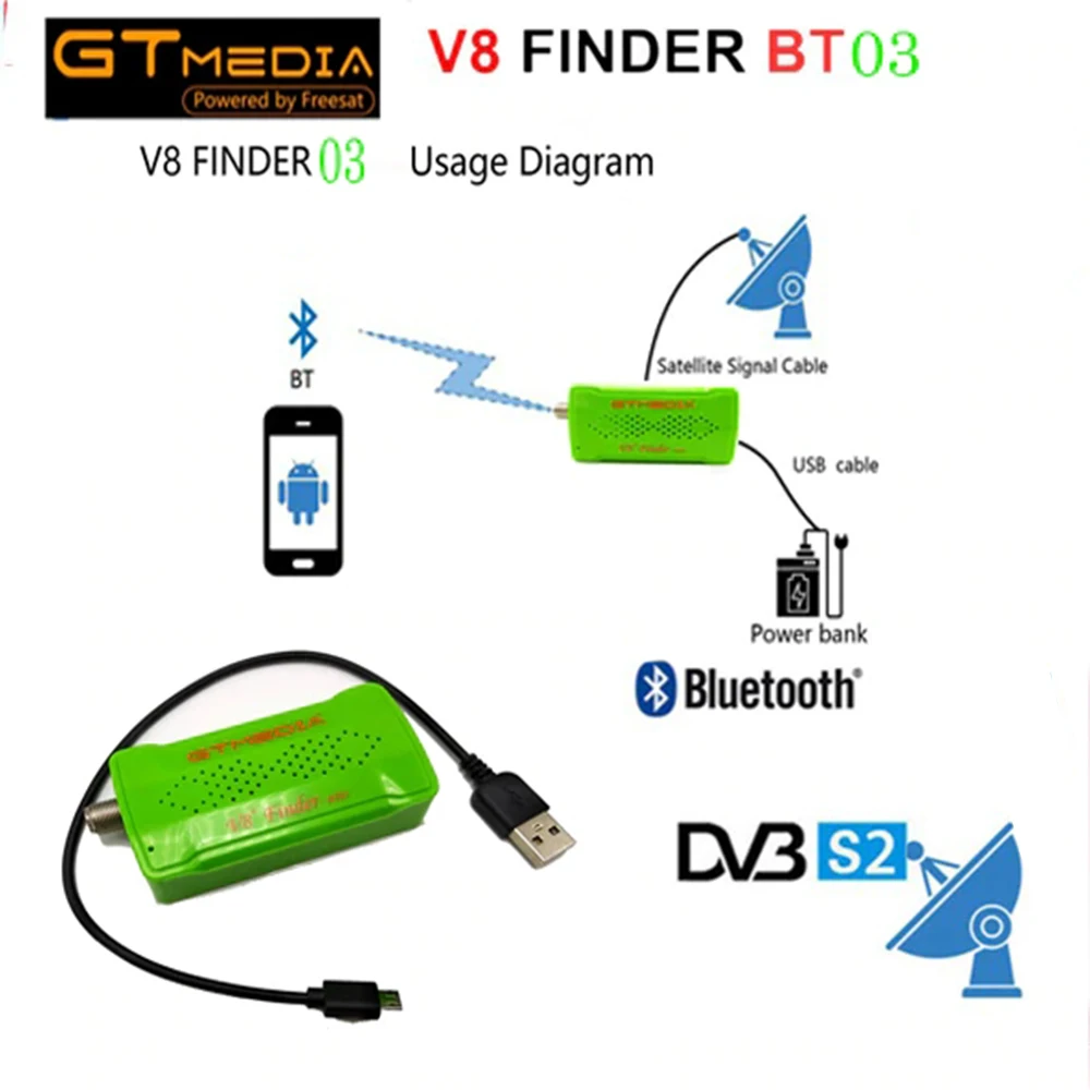 GTMEDIA мини спутниковый искатель Bluetooth DVB S2 V8 прибор обнаружения BT03 Satfinder