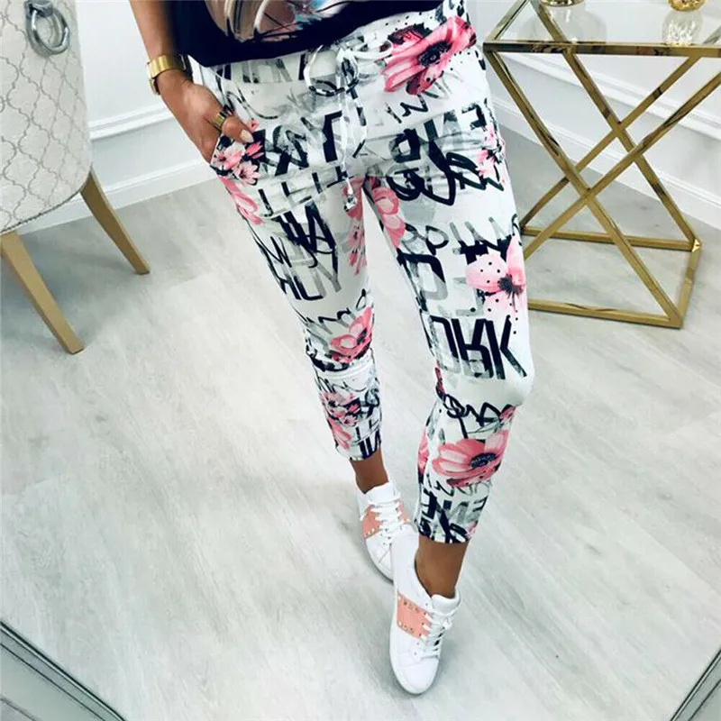 2019 Fashion Women's Pencil Pants Ankle-Length Running Sports Pants Ladies Stretchy Trousers Flowers Letter Print Lace-up Pants
2019 Fashion Women's Pencil Pants Ankle-Length Running Sports Pants Ladies Stretchy Trousers Flowers Letter Print Lace-up Pants