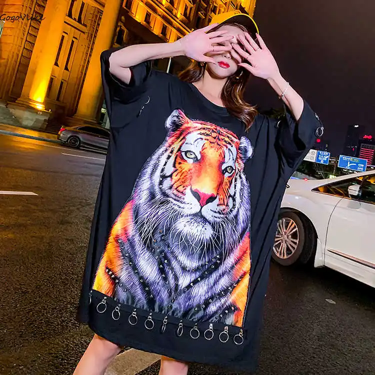 2019 Punk Tiger dresses Summer Metal Ring Dress Dresses women Casual Shirt dresses Oversize Vestidos Harajuku LT919S50
2019 Punk Tiger dresses Summer Metal Ring Dress Dresses women Casual Shirt dresses Oversize Vestidos Harajuku LT919S50
