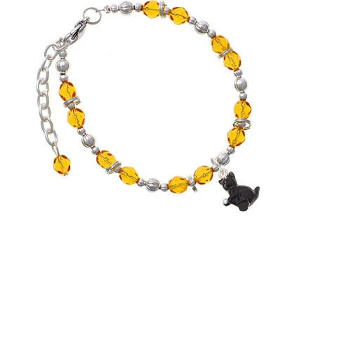 Resin Black Playing Cat Yellow Beaded Bracelet