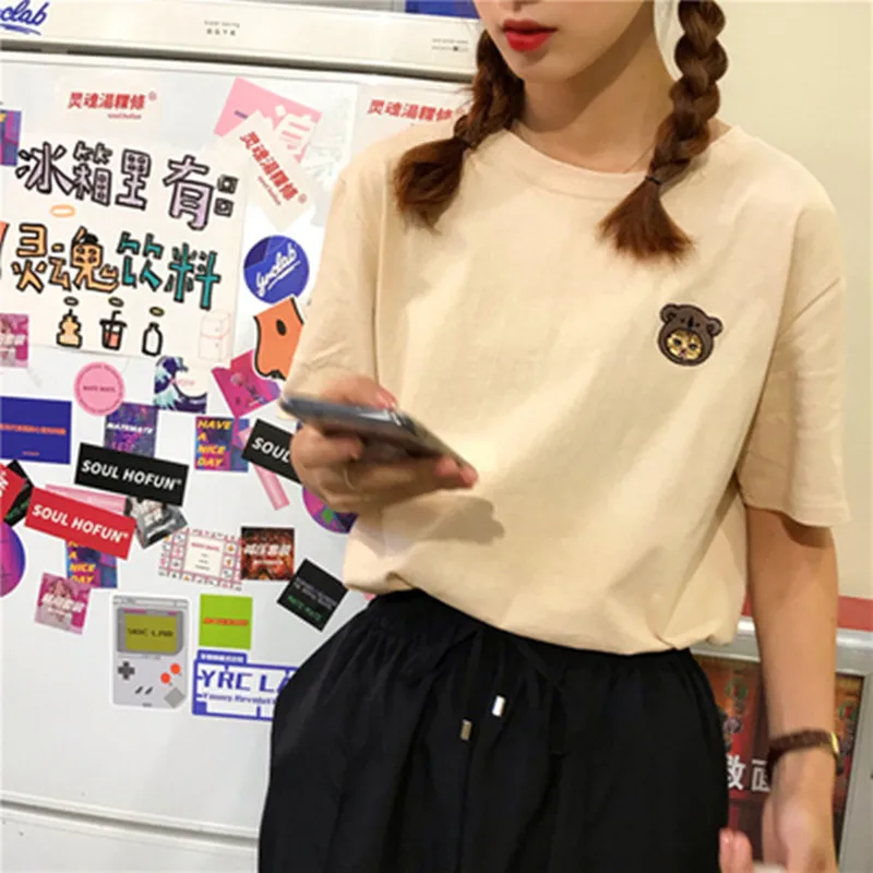 4 colors 2019 Summer basic cartoon embroidery Short Sleeve T Shirt Women korean style Tee shirt Femme Korean Clothes(C6486)
4 colors 2019 Summer basic cartoon embroidery Short Sleeve T Shirt Women korean style Tee shirt Femme Korean Clothes(C6486)