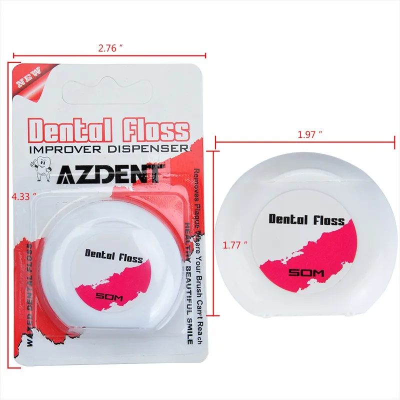 AZDENT 5 Rolls/Lot Waxed Dental Flosser Built-in Spool Wax Replacement Flat Wire 50m Dental Floss Interdental Brush Toothpicks 3