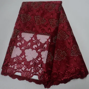 9 colors (5yards/pc) wine red African French net lace fabric 2019 with embroidery and lots of stones for party dress FLP108