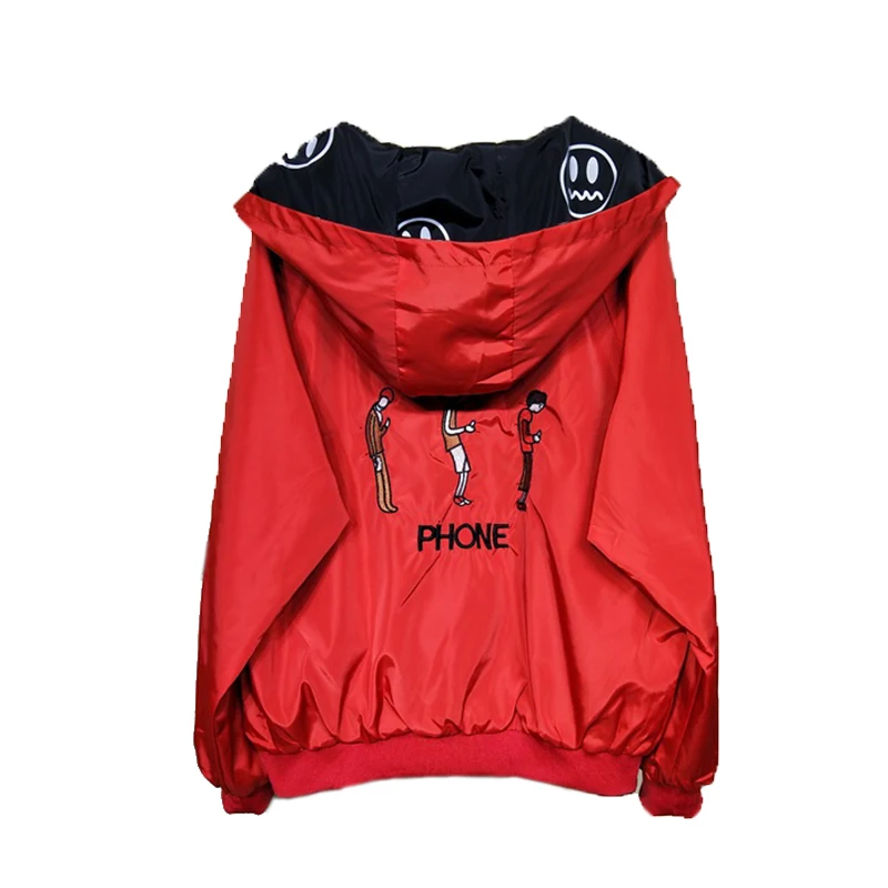 Spring Autumn 2018 Fashion Women Jacket Coat Pocket Zipper Hooded Two Side Wear Cartoon Faces Print Outwear Loose Plus Size
Spring Autumn 2018 Fashion Women Jacket Coat Pocket Zipper Hooded Two Side Wear Cartoon Faces Print Outwear Loose Plus Size