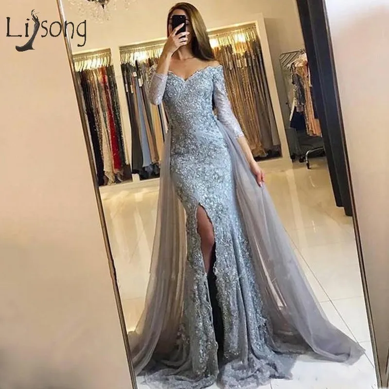 Elegant Lace Mermaid Evening Dresses Full Sleeves Sexy Long Evening Gown With Detachable Train Off Shoulder Formal Wearing
Elegant Lace Mermaid Evening Dresses Full Sleeves Sexy Long Evening Gown With Detachable Train Off Shoulder Formal Wearing