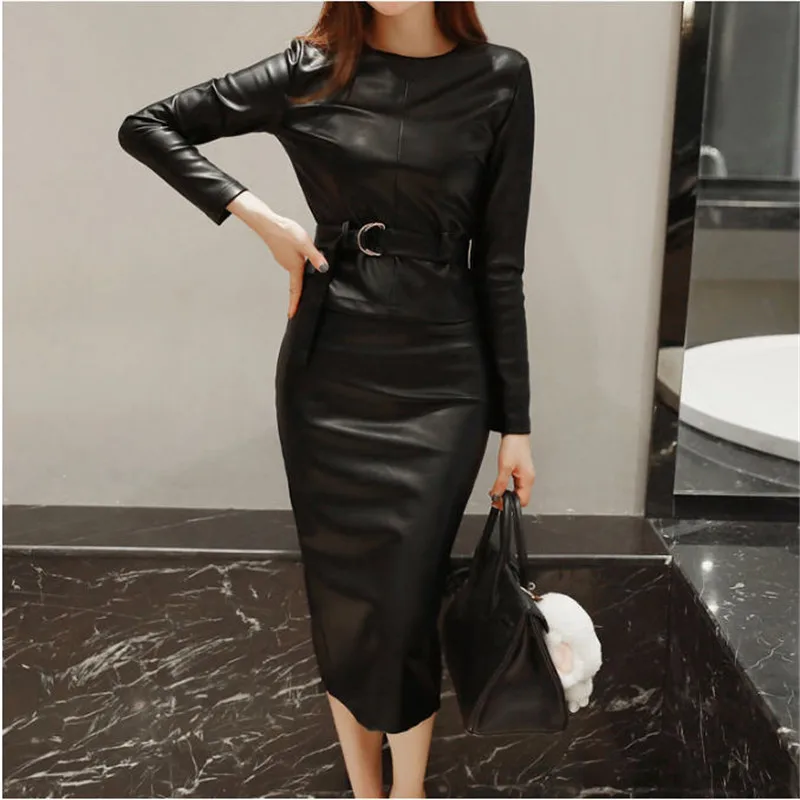 2019 Autumn Winter Korean Ladies Long Sleeve Blouse + Pencil Skirt Two-Piece Leather Set Women's OL Work Office Clothing A1524
2019 Autumn Winter Korean Ladies Long Sleeve Blouse + Pencil Skirt Two-Piece Leather Set Women's OL Work Office Clothing A1524