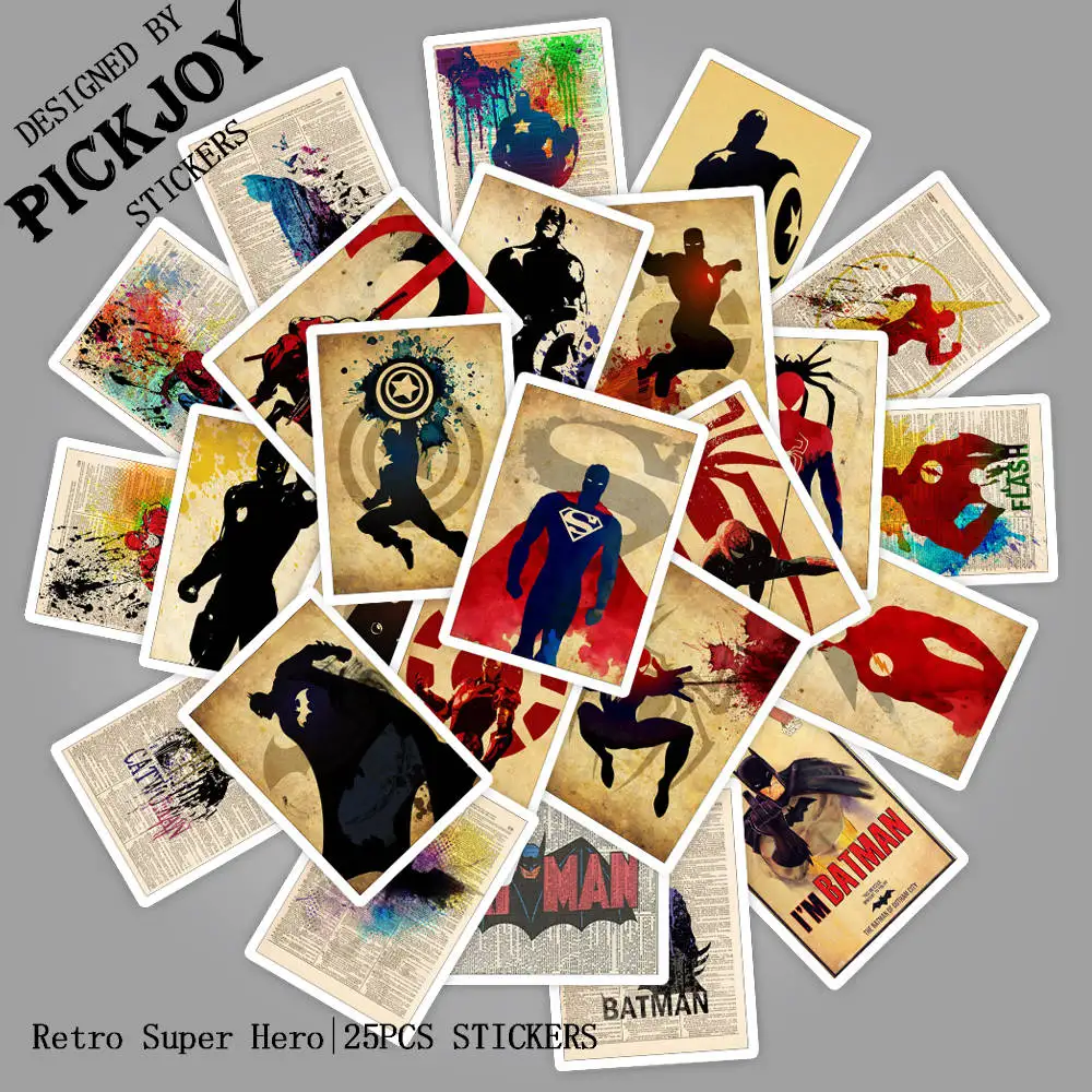 25pcs/Pack Retro Style Batman Spiderman Captain America Stickers Cartoon Stickers for Luggage Laptop Skateboard Bedroom Stickers
25pcs/Pack Retro Style Batman Spiderman Captain America Stickers Cartoon Stickers for Luggage Laptop Skateboard Bedroom Stickers