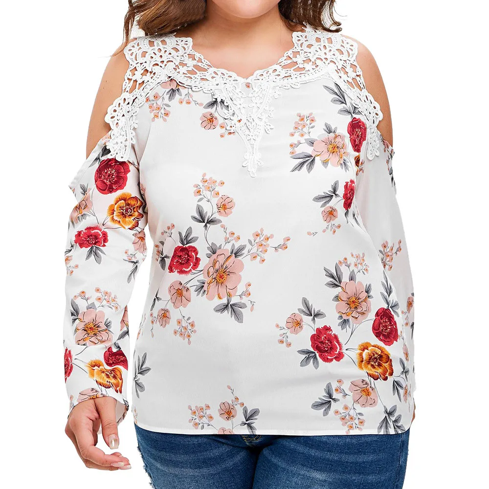 Large Size Women's Cold Shoulder Lace Floral Printing White Shirts Long Sleeves Chiffon Tops Blouse Summer Female Blusas Camisa
Large Size Women's Cold Shoulder Lace Floral Printing White Shirts Long Sleeves Chiffon Tops Blouse Summer Female Blusas Camisa