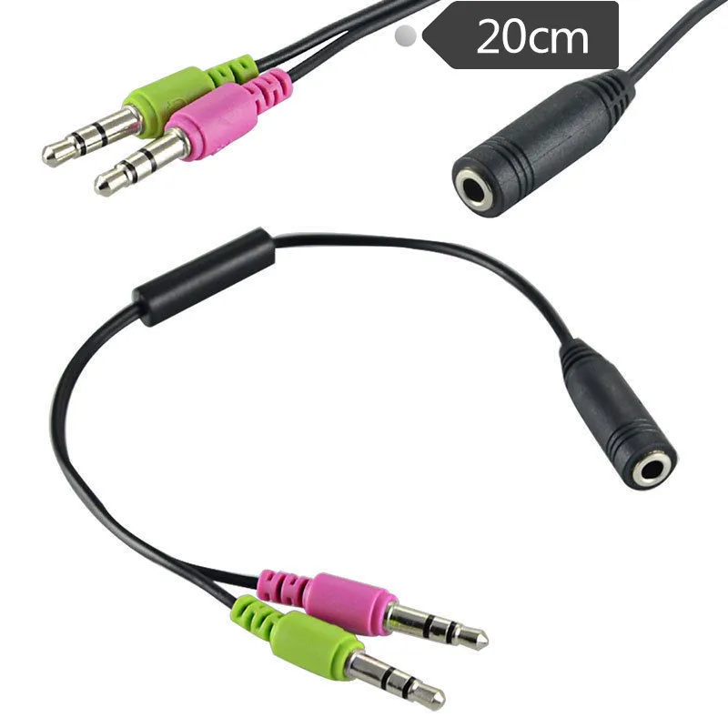 3 5 мм AUX аудио Mic Y сплиттер кабель наушники 2 штекер до 1 гнездо 20 см|audio mic splitter cable|y