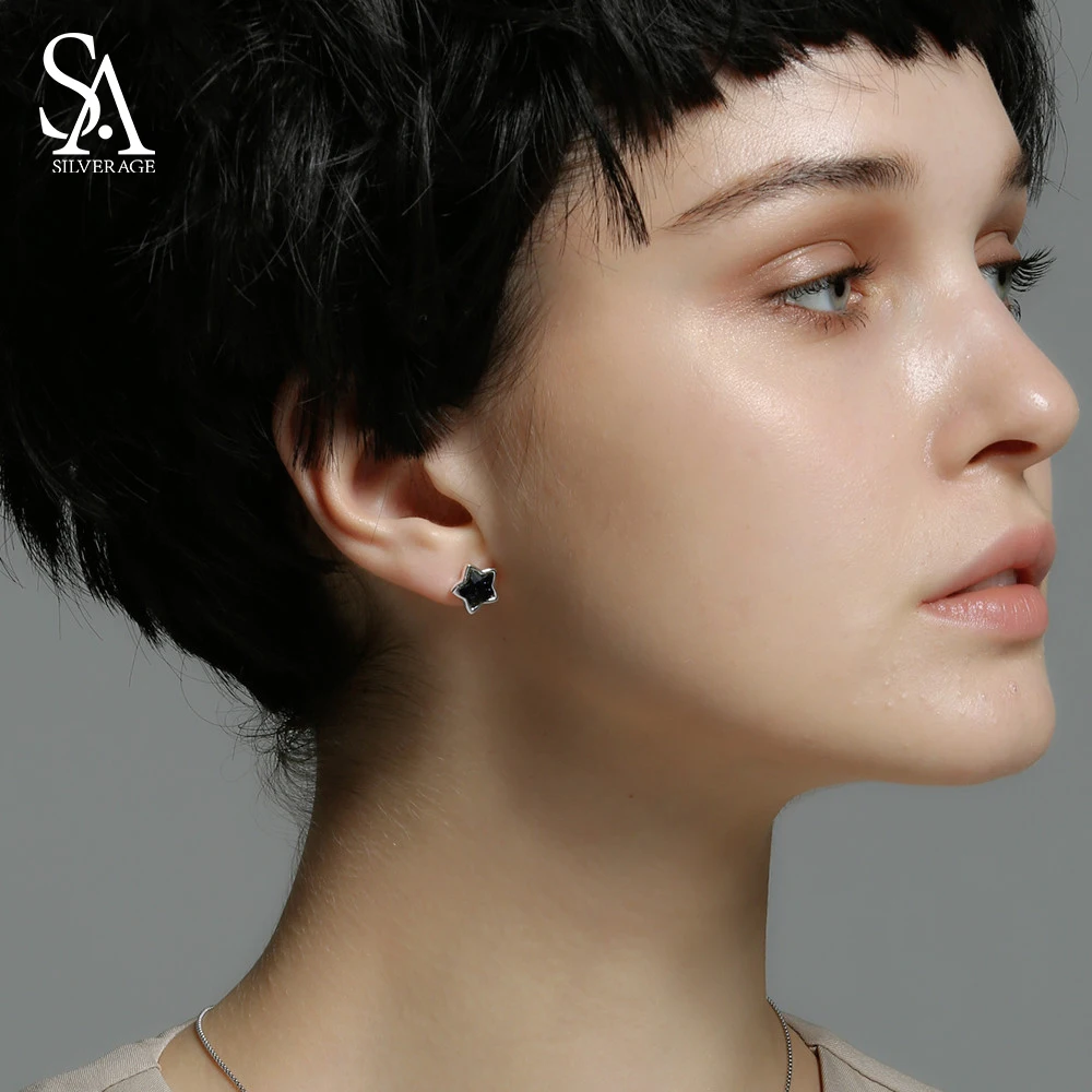 SA SILVERAGE 925 Silver Star Stud Earrings for Women Fine Jewelry Black Vintage 925 Sterling Silver Earrings Female
SA SILVERAGE 925 Silver Star Stud Earrings for Women Fine Jewelry Black Vintage 925 Sterling Silver Earrings Female