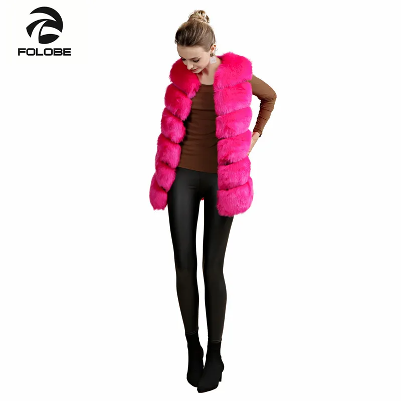 

FOLOBE Casual Fur Vest coat Luxury Faux Fox Warm Women Coat Vests Winter Fashion furs Women's Coats Jacket Gilet Veste Fuchsia