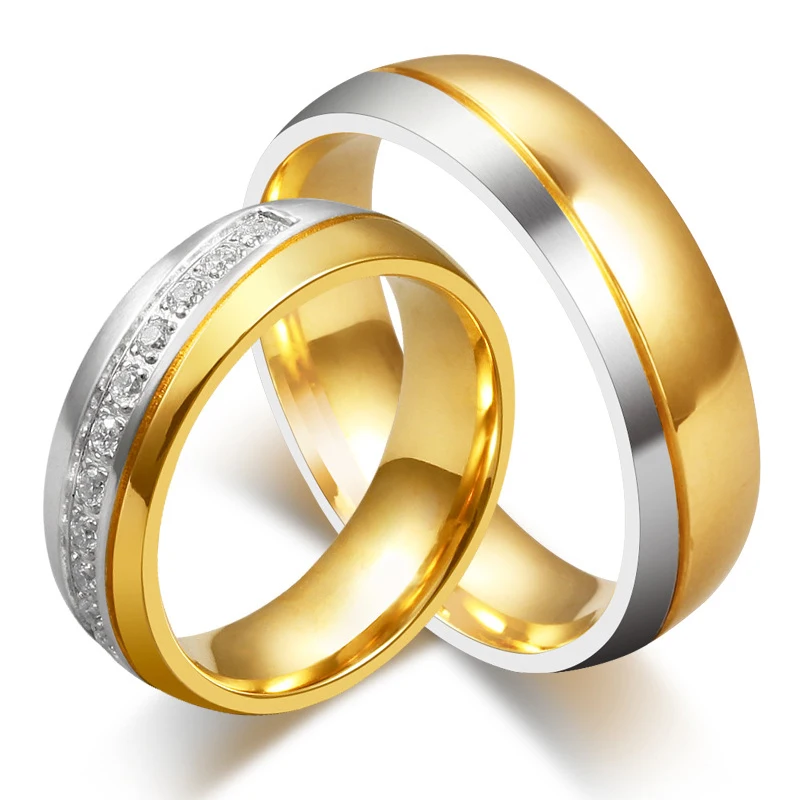 Fashion Classic Engagement Ring Women Wedding Band Gold Titanium Couple Rings Cubic Zirconia Men Jewelry VR174 | Украшения и