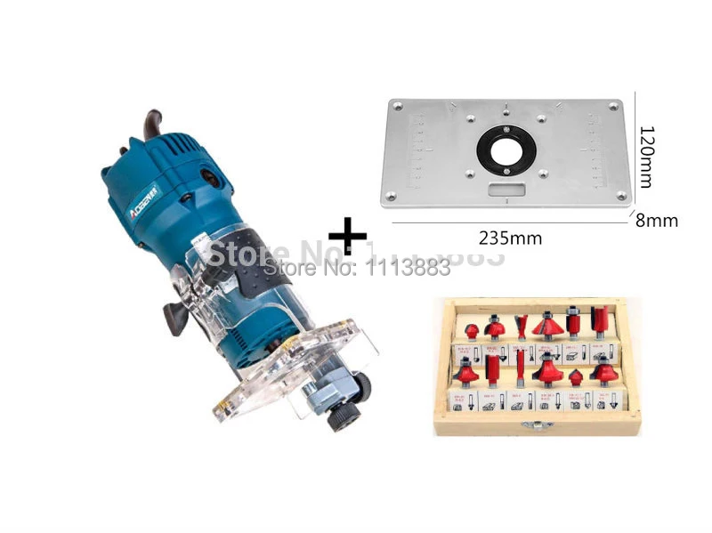 Insert Plate + Palm Router Trimmer 520W, 1/4" Collet + 12PCS Router Bit Set 1/4" Shank Diameter
Insert Plate + Palm Router Trimmer 520W, 1/4" Collet + 12PCS Router Bit Set 1/4" Shank Diameter