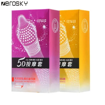 

Zerosky 12PCS 5D Dotted Thread Ribbed G Point Latex Condoms Contraceptives Big Particle Spike Condom for Men Sex Products